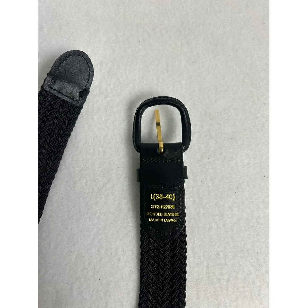Classic Minimalist Mens Size L 38-40 Black Braided Elastic Stretch Belt